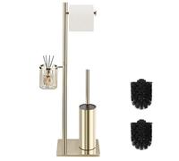 DAZI Set Conjunto Escobilla WC y Portarollos con cestilla para Guardar Objetos 3 en 1, Escobillero Inodoro Acero Inoxidable,portarollos escobillero diseño Minimalista salvaespacio (Oro)