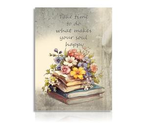 Dazzlewall Cuadro Decorativo de Pared Rustico Vintage, Flores en los Libros, Poster de Pared Floral Retro para Granja Estudio Biblioteca Librería Impresiones en Lienzo 30x40 cm Sin Marco