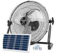 DBF Ventilador solar de 12 pulgadas, 2 en 1 con pilas y panel solar, portátil de piso con 18 velocidades continuas y carga recargable