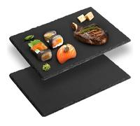 DBREAKS 2x Platos de Pizarra Natural, 22x14 cm Bandeja, Antideslizantes para Sushi, Tabla de Aperitivos, Rectangulares de Piedra, para Servir Quesos, Embutidos