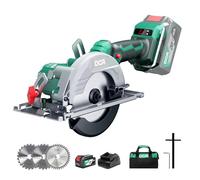 DCA 20V Sierra Circular Mini Inalámbrica Sin Escobillas con Batería 4,0Ah, 2 Velocidades 6700/4200 RPM, 3 Hojas Ø125mm y Guía, Profundidad Corte 45mm(90°)/33mm(45°), Para Madera, Plástico, PVC