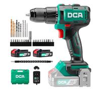 DCA Taladro Percutor Inalámbrico Brushless 20V, 55Nm de Par Máximo, Mandril Todo Metal de 13mm, 18+2 Configuraciones de Par (0-450/0-1800RPM), Diseño Compacto con Batería de 2.0Ah y Cargador，ADJZ2055i