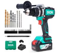 DCA Taladro Percutor Sin Escobillas 20 V, 120 Nm, Portabrocas Metálico 13 mm, Embrague 24+1+1, 32000 Impactos/min, Baterías 4,0 Ah Para Ladrillo, Metal Y Madera