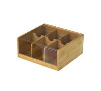Dcasa Caja de infusiones de bambú natural con 6 compartimentos de 21x21x10 cm