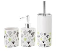Dcasa Conjunto Set baño 3 piezas ceramica de cactus verdes