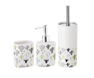 Dcasa Conjunto Set baño 3 piezas ceramica de cactus verdes