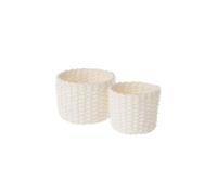 Dcasa Juego de 2 cestas pequeña papel trenzado redonda color blancas para organizacion