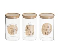 Dcasa Juego de 3 botes de cristal borosilicato con tapa de bambú Eco marrones de 1000 ml