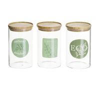 Dcasa Juego de 3 botes de cristal borosilicato con tapa de bambú Eco verdes de 1000 ml
