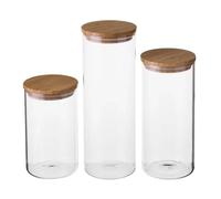 Dcasa Juego de 3 botes de cristal transparente con tapa de bambú