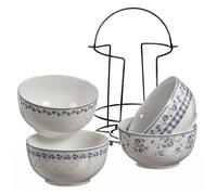 Dcasa Juego de 4 boles de porcelana azules de 480 ml con soporte