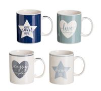 Dcasa Juego de 4 tazas mug combinadas azules de cerámica de 340 ml