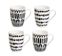 Dcasa Juego de 4 tazas mug negras de stoneware lineas y topos de 350 ml