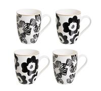 Dcasa Juego de 4 tazas mug negras de stoneware pansy de 350 ml