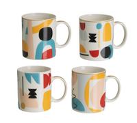 Dcasa Juego de 4 tazas mug originales de cerámica rostros multicolor de 340 ml