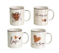 Dcasa Juego de 4 tazas mug romanticas de cerámica corazon de 340 ml