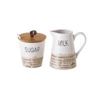Dcasa Juego de azucarero y lechera con cenefa de stoneware blanco