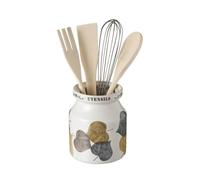 Dcasa Juego de porta utensilios de hojas con 4 accesorios de stoneware blanco de Ø 11x13 cm