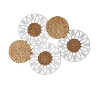 Dcasa Mural de flores de hierro y fibra natural blanco de 87x68 cm
