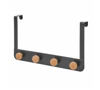 Dcasa Percha de puerta con 4 colgadores negra de metal y madera de 35x8x20 cm