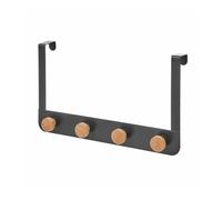 Dcasa Percha de puerta con 4 colgadores negra de metal y madera de 35x8x20 cm