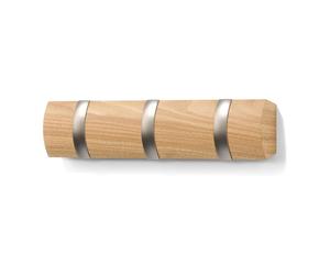 Dcasa Perchero de pared flip madera natural alamo, 3 Ganchos plegable