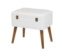 Dcasa Puff arcón maleta tapizado con tela de borreguito blanca de 50x35x46 cm
