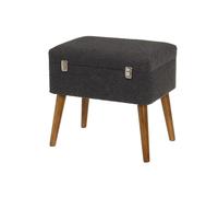 Dcasa Puff arcón maleta tapizado con tela de borreguito gris oscuro de 50x35x46 cm