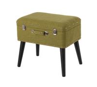 Dcasa Puff arcón maleta verde de tela y madera de 50x35x46 cm