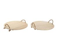 Dcasa Set de 2 bandeja centro mesa de paulownia con asa de cuerda de 40x40x1,5 cm