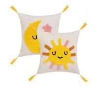 Dcasa Set de 2 cojines infantiles de sol y luna amarillos y blancos de tela pelo de 45x45 cm con relleno