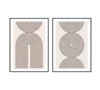 Dcasa Set de 2 cuadros impresión sobre lienzo abstractos enmarcados de madera taupe de 51x71 cm