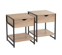 Dcasa Set de 2 mesitas de noche de 1 cajón de madera y metal negro