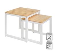 Dcasa Set de 2 mesitas nido cubo de metal blanco y madera natural pino