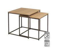 Dcasa Set de 2 mesitas nido cubo de metal y madera natural