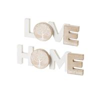 Dcasa Set de 2 murales Home y Love de madera en blanco y natural de 30x8 cm