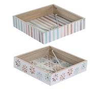 Dcasa Set de 2 Servilletero urban colores de madera y metal de 18x18x4 cm