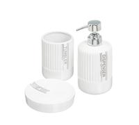 Dcasa Set de 3 accesorios de baño de dispensador y portacepillos cerámica blanco minimalista