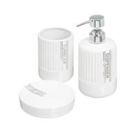 Dcasa Set de 3 accesorios de baño de dispensador y portacepillos cerámica blanco minimalista