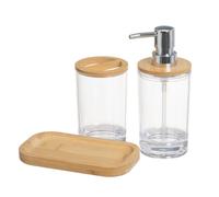Dcasa Set de 3 accesorios de baño de dispensador y portacepillos de ps y bambú marrón nórdico