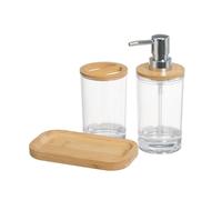 Dcasa Set de 3 accesorios de baño de dispensador y portacepillos de ps y bambú marrón nórdico