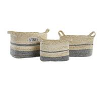 Dcasa Set de 3 cesta rectangular de fibra maiz natural y gris con asas