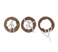 Dcasa Set de 3 Figuras decoracion de pared madera mango personas de aluminio