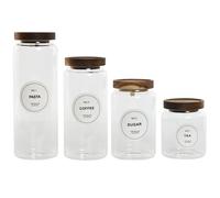 Dcasa Set de 4 botes de cristal transparente con tapa de acacia para cocina