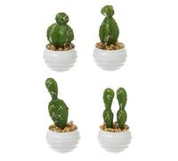 Dcasa Set de 4 plantas artificiales Cactus de plástico blanco de Ø 7x14 cm