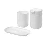 Dcasa Set de dispensador, jabonera y portacepillos de plástico blancos