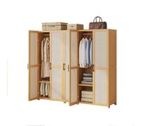 Dcbdx Armario de 2/3/4/5 Puertas de Ratán con Barra de Colgar y Estantes, Gran Capacidad Madera Armario Ropero, Moderno Perchero de Pasillo,5 Door Trouser Rack