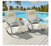 de 2 Sillones Plegables Jardín Hierro - Baño de Sol Ergonómico con Inclinación Relax - Sillón Exterior Playa para Camping, Beige - PHT39-NJy3