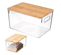 de almacenamiento transparente, 11,3 x 7,6 x 6,3 pulgadas Wooden Kitchen Bin, Stackable Space Saver, Multi-Use Design, Medium Size, Ideal para y documento