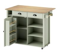 de Cocina con Tablero Plegable y Ruedas, Carrito de Cocina con Estantes en , Toallero, Armario, 2 Cajones, Estantes Abiertos, 117,5x70x91 cm
